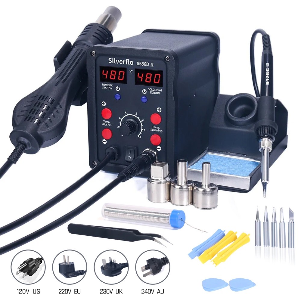 T12 Soldering Station Oled - Silverflo 8586D 납땜 스테이션 2 IN